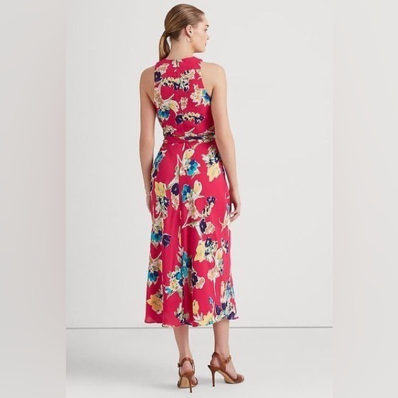 Lauren Ralph Lauren Pink Floral Print Halter Neck Wrap Naljay Midi Dress - Picture 3 of 7